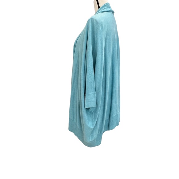 MINNIE ROSE AQUA BLUE OVERSIZED OPEN SHORT SLEEVE COTTON CARDIGAN - Picture 3 of 14